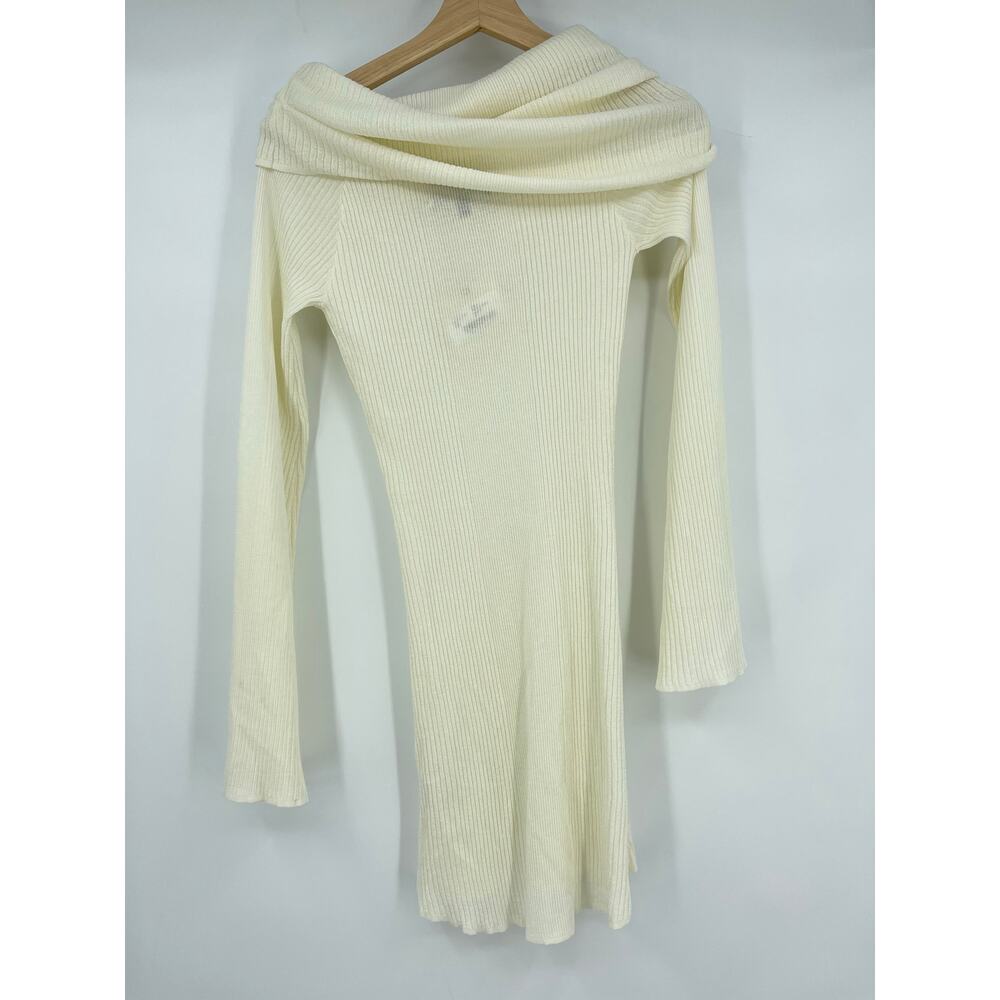 SER.O.YA | NWT Galli Mini Dress in Eggshell Ivory Folded Off Shoulder Knit M - Picture 4 of 12